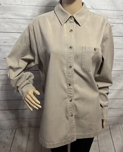 L.L. Bean Shirt Damen Large khaki hellbraun Kragen schwer Tencel Baumwollmischung - Bild 1 von 14