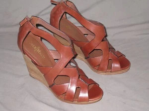 Cole Haan Strappy Brown Leather 4.5 In wedge Heel Sandals. Sz 10M - Picture 1 of 4