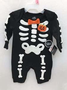 Halloween Leuchtet im Dunkeln Skelett Baby Junge Strampler Kürbis Fliege 0-3 Monate - Bild 1 von 10