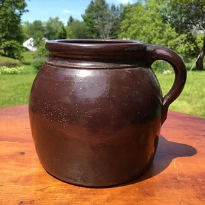 Antique 19th Century New England One Handle Brown Stoneware Bean Pot - Picture 1 of 11