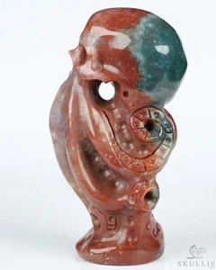 4.3" Indian Agate Hand Carved Cthulhu Octopus Crystal Skull Sculpture, Healing - Photo 1 sur 6