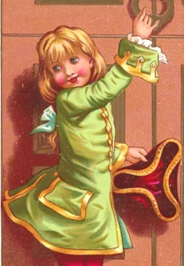 Weihnachtsgrußkarte um 1880 - Viktorianischer Junge - Christ Katholisch Religiös - Bild 1 von 5