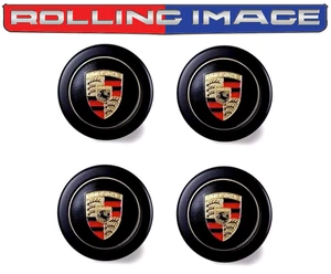 Set of 4 NEW Center caps for Fuchs design wheels {Porsche Look} BLACK and GOLD - Picture 1 of 1