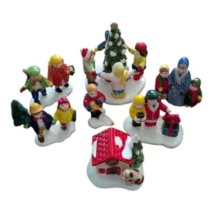 Department 56 Snow Village Lot Ceramic Figures READ Doghouse People Family 7 Pc - Picture 1 of 20