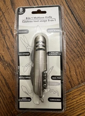 Nuevo en paquete cuchillo multiusos 8 en 1 plateado negro Foto 1 de 2