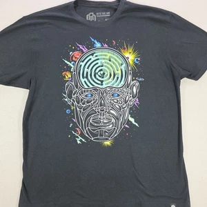 Camicia Into The Am Adulto XL Nera Grafica Space Stars Pianeti Faccia Trippy Puzzle  - Foto 1 di 9