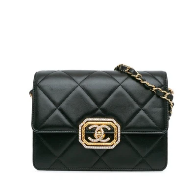 Authenticated Chanel Quilted Lambskin Octagonal Buckle Crossbody Black - Image 1 of 4
