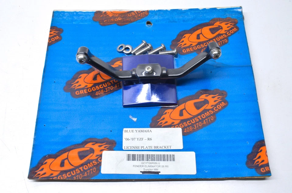 Greggs Customs GCYT06R6BLU License Plate Bracket Kit Yamaha 06-07 YZF-R6 NOS - Image 1 of 3