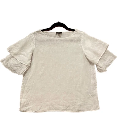 Lord & Taylor Top Manga Volantes Lino Blanco Talla S Foto 1 de 4