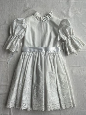 Vestido de fiesta vintage años 80 niñas 7 ojales bordados blanco manga abullonada forrado Foto 1 de 4