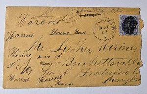 TIPPIECANOE CITY OHIO 1860s DPO Cover to Luther Horine BURKETTSVILLE MARYLAND - Picture 1 of 2