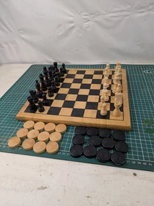 Holz Schach / Schlangen & Leitern Set & dickes Brett 6,4 cm König OHNE BOX Vintage - Bild 1 von 22