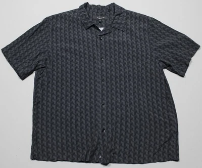 rag & bone Shirt Mens L Black Gray Geometric Short Sleeve Button Up Camp Collar - Image 1 of 4