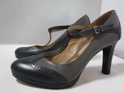 PF2 Mujer ANTONIO MELANI 2 Tonos Gris Azul Marino Correa en T Punta de Ala Mary Jane Tacones 10 Foto 1 de 4