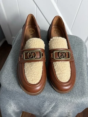 Sam & Libby Brooklyn Faux Fur Loafers Women 10M Aged Whiskey Old Money Academia - Image 1 of 4