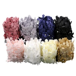 Lace Trim Fabric Beaded Embroidery Patchwork Sewing Craft for Costume Decor DIY - Picture 1 of 15