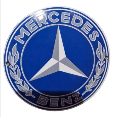 MERCEDES BENZ BLUE ROUND. PORCELAIN EMAILLE / ENAMEL SHIELD, SIGN, PLATE RETRO - Image 1 of 3