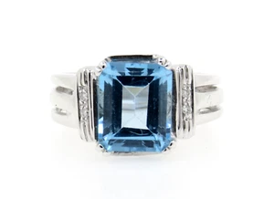 Blue Topaz 4.00ct. Diamonds 0.20ct. White Gold 18k. Ring Size: O - USA 7 -EU 55 - Picture 1 of 5