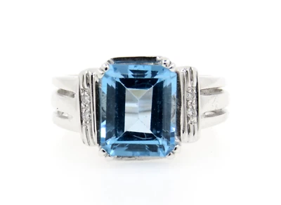 Blauer Topas 4.00ct. Diamanten 0.20ct. Weiss Gold 18k. Ringgröße: O - USA 7 -eu - Bild 1 von 4