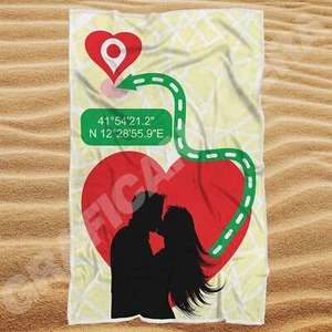 Telo Mare in spugna personalizzato con Coordinate del Vostro Luogo del Cuore - Foto 1 di 1