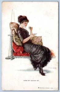 VEN A SENTARTE AL LADO DE MÍ a/s T EARL CHRISTY MUJER EN MIMBRE PORCHE SWING POSTAL - Imagen 1 de 2