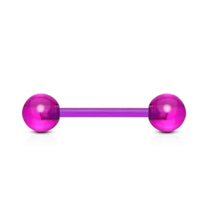 14mm Short Purple Bio Flex Metal Free Tongue Bar Nipple Piercing Tounge allergy - Picture 1 of 2