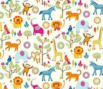 Kids Jungle Boogie fun and colourful Jungle Animal Fabric,  metres 100% Cotton - Image 1 of 4