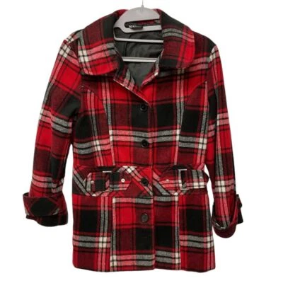 BCX Girl's Wool Blend Plaid Coat Jacket Red Black Size M Outdoor Holiday - Image 1 of 4
