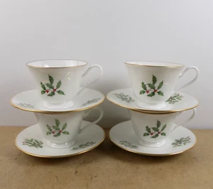 4 Oxford by Lenox Special Holiday Holly Cups & Saucers - Picture 1 of 4
