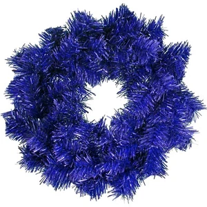 Shiny Blue Tinsel Christmas Wreath 18in Diameter Indoor Outdoor Decor Unlit - Picture 1 of 4