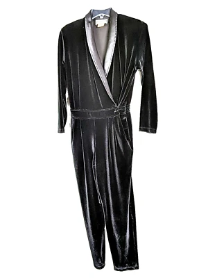 Pantalón Mono Saint Germain Paris Negro Terciopelo Envolvente Talla Mediana Vintage Satinado Y2K Foto 1 de 4