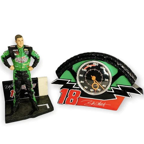 NASCAR #18 Bobby Labonte Mantel Shelf Table Clock Tachometer Design & Figure Lot Cover