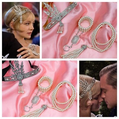 Flapper Great Gatsby Accessories Set Roaring 1920s dress up fancy dress party  - Image 1 of 4