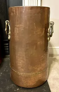 Antiker gehämmerter Kupfer Kohle/Feuereimer mit stabilen Schmiedegriffen 17,5" schwer - Bild 1 von 6