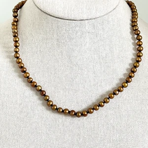 925 Sterling Silver Genuine Chocolate Pearl 5.5MM Hand Knotted Necklace 18" - Picture 1 of 11