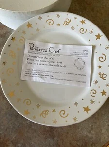 Pampered Chef Dessert Plates Holiday Celebration Stars Swirls #1996 Set of 4 - Picture 1 of 8
