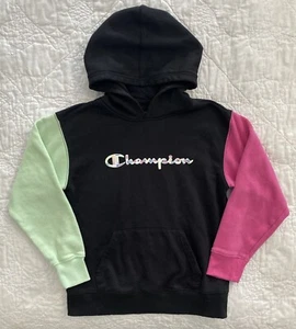 Champion Youth Girl's Fleece Color Block Script Hoodie, Large, Black/Pastels - Picture 1 of 3