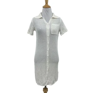 Haute Hippie Dress Womens XS White Open Stitch See Through Cover Up Short Sleeve - Picture 1 of 14