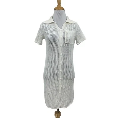Haute Hippie Dress Womens XS White Open Stitch See Through Cover Up Short Sleeve - Image 1 of 4