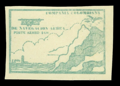 COLOMBIA 1920 AIRMAIL - Plane over  Mountains 10c green Scott C11B  mint MNH - Image 1 of 2