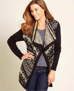 Style & Co maglione cardigan donna nero Fair Isle aperto davanti taglia L nuovo con etichette $59 - Foto 1 di 1