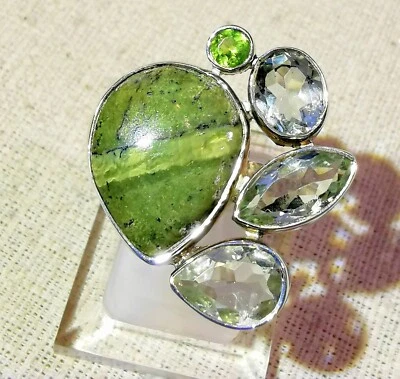 Ring Katzenauge Opal,  Peridot, Prasiolith, 925er Silber, Gr. 18,1 - Grün - Bild 1 von 4