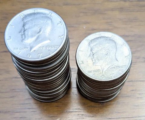 45-1971 Kennedy Half Dollar Coins (27 Denver & 18 No Mint) Cover
