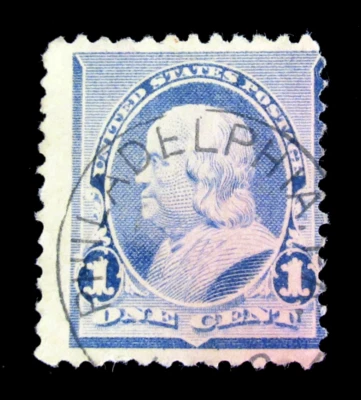 US Postage Stamp Scott 219 Franklin 1 Cent Used Light Philadelphia Cancel - Image 1 of 2