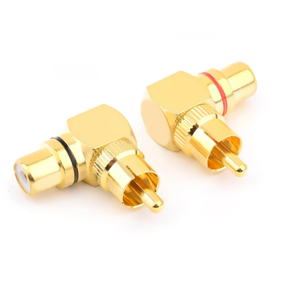 2*90 Degree RCA Phono Adapter Connector RCA Right Angle Male to Female Connector - Image 1 of 4
