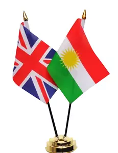 Juego de banderas de mesa de doble amistad del Reino Unido y Kurdistán - Imagen 1 de 3