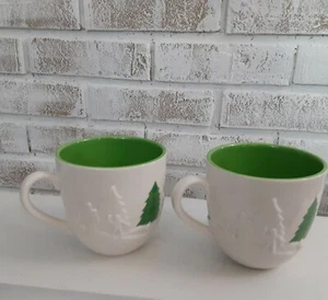Starbucks Holiday 2006 Set Of 2 Coffee Mugs Sledding Scene - Picture 1 of 6