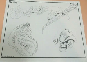 Vintage 1984 RARE Spaulding & Rogers Tattoo Flash Sheet K190 Dragon Skull - Bild 1 von 1