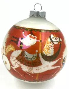 Urlaub Erbstück Ball Ornament Weihnachtsmann Karussell Pferd skurril - 3" - Made in USA - Bild 1 von 5