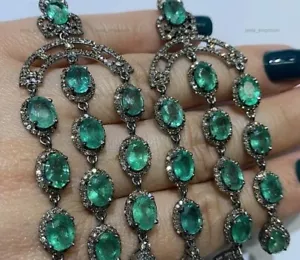 Pendientes de compromiso colgantes/gotas de plata de ley 925 esmeralda ovalada natural - Imagen 1 de 10